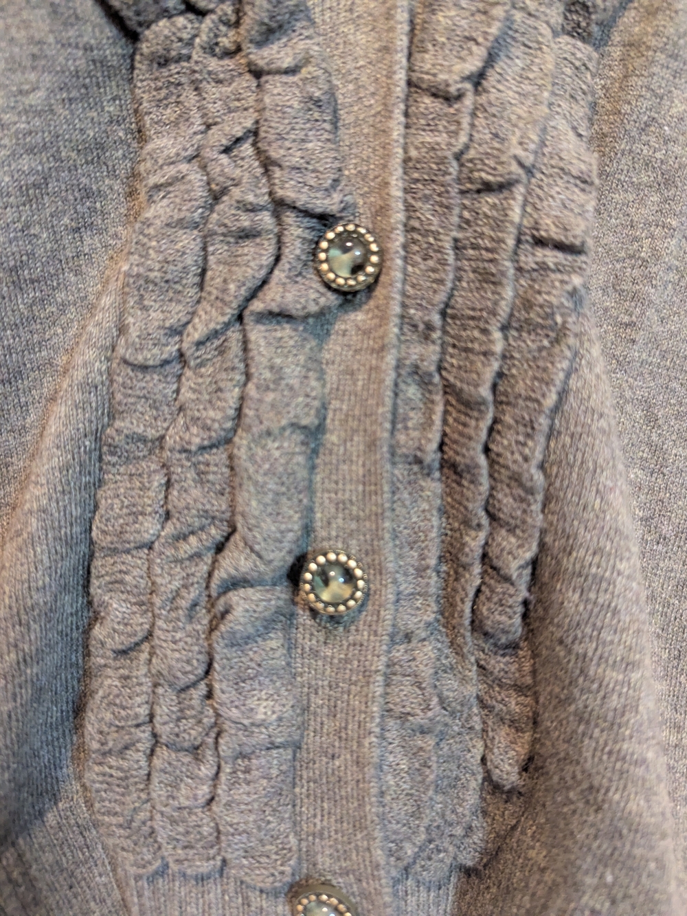 Moth Gray Ruffle-Trim Button Cardigan - Picture 2 of 4